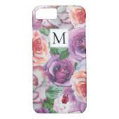 Aquarell-Rose und Monogramm Case-Mate iPhone Hülle (Rückseite)