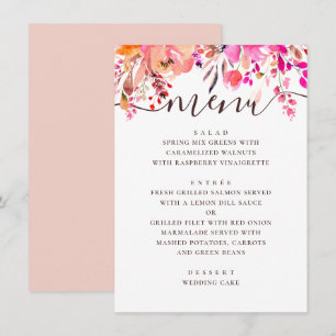 Aquarell-Rosé- und Pfirsich-Blumengarten-Hochzeit Menükarte