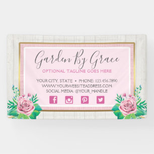 Aquarell-Rose und Rustikal-Holz-Shabby Chic-Hütte Banner