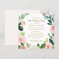 Aquarell-Roségold-Blumen-Einladung zum 30. Geburts
