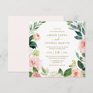 Aquarell-Roségold-Blumenhochzeit  Einladung