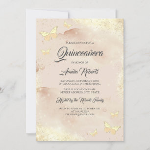 Aquarell-Roségold-Schmetterling-Kleid Quinceanera  Einladung