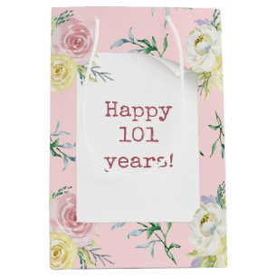 Aquarell-Rosen 101. Geburtstag Mittlere Geschenktüte