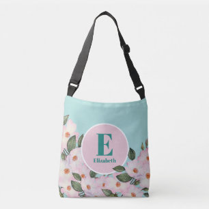 Aquarell-Rosen-Ballerina-Florales-Monogramm-Kreis Tragetaschen Mit Langen Trägern