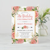 Aquarell Rosen Blume 21. Geburtstag Einladung (Stehend Vorderseite)