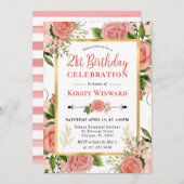 Aquarell Rosen Blume 21. Geburtstag Einladung (Vorne/Hinten)