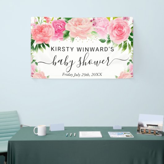 Aquarell Rosen Blume Kinderdusche Willkommen Banner (Messeveranstaltung)