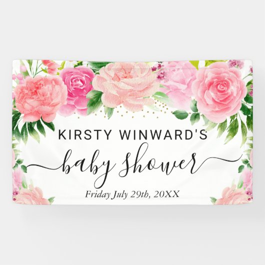 Aquarell Rosen Blume Kinderdusche Willkommen Banner (Horizontal)