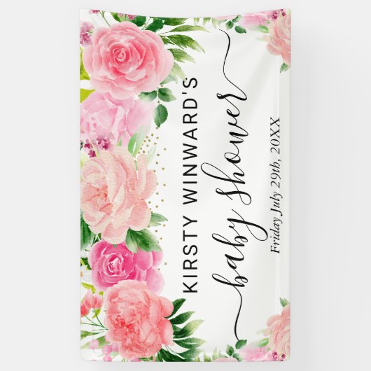 Aquarell Rosen Blume Kinderdusche Willkommen Banner (Vertikal)