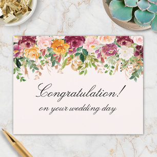 Aquarell-Rosen-Blumen Hochzeitsgratulation Postkarte