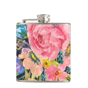 Aquarell-Rosen-Blumenstrauß Flachmann