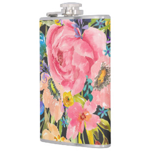 Aquarell-Rosen-Blumenstrauß Flachmann