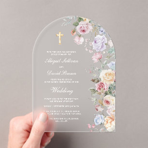 Aquarell-Rosen-Bogen religiöse Hochzeit Acryleinladungen