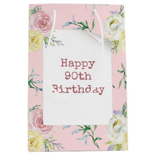 Aquarell-Rosen für 90. Geburtstag Mittlere Geschen Geschenktüte