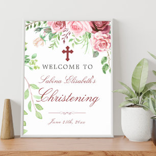 Aquarell-Rosen-Garten-Tauf-Willkommensschild Poster