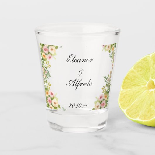 Aquarell-Rosen-Hochzeit Schnapsglas (Vorderseite)