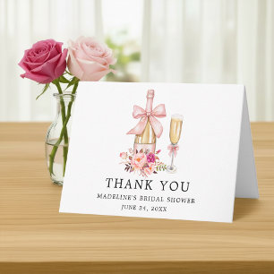 Aquarell-Rosen-Hochzeitsdusche mit rosa Schleife Dankeskarte