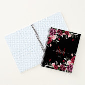 Aquarell-Rosen-Monogramm Schwarz Notizblock (Innenseite)