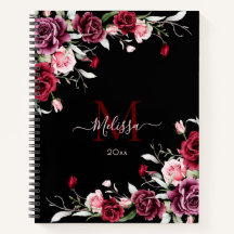 Aquarell-Rosen-Monogramm Schwarz
