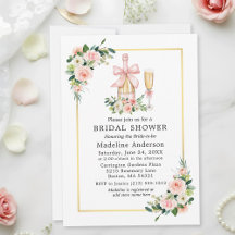 Aquarell-Rosen Rosa Schleife Brautdusche