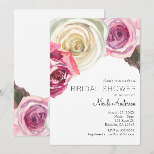 Aquarell-Rosen Rosa und Weiß Chic-Brautparty Einladung