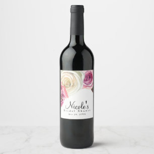 Aquarell-Rosen Rosa und Weiß Chic-Brautparty Weinetikett