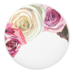 Aquarell-Rosen Rosa und Weiß Chic Floral Glam Keramikknauf