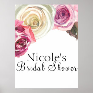 Aquarell-Rosen Rosa und Weiße Blumengruß Poster