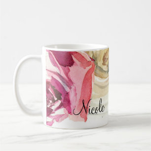 Aquarell-Rosen Rosa & Weiß Chic Floral Glamour Kaffeetasse