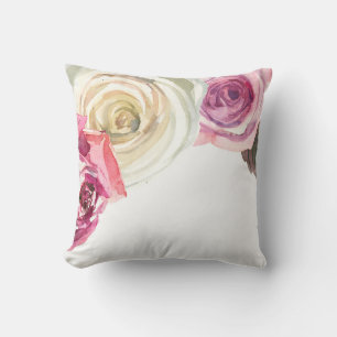 Aquarell-Rosen Rosa & Weiße Blumen Glamour Kissen
