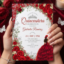 Aquarell-Rosen Rot und Silber Rote Quinceañera 