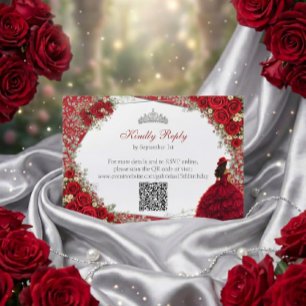 Aquarell-Rosen Rot und Silber Rote Quinceañera RSVP Karte