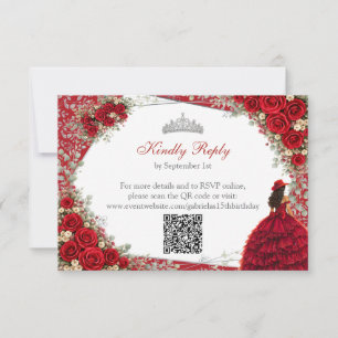 Aquarell-Rosen Rot und Silber Rote Quinceañera RSVP Karte