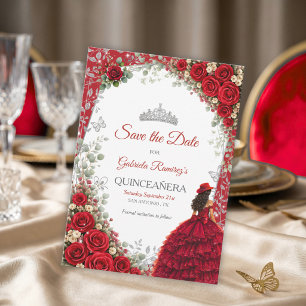 Aquarell-Rosen Rot und Silber Rote Quinceañera Save The Date