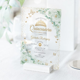 Aquarell-Rosen Salbeigrün Floral Quinceanera Acryleinladungen