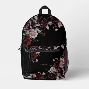 Aquarell-Rosen Schwarzer Hintergrund Bedruckter Rucksack