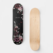 Aquarell-Rosen Schwarzer Hintergrund Skateboard (Vorderseite)