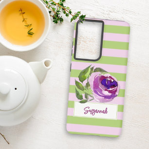 Aquarell-Rosen-Streifen mit Ihrem Namen  Samsung Galaxy Hülle
