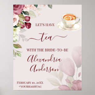 Aquarell-Rosen-Tea-Bridal-Shower-Willkommensschild Poster