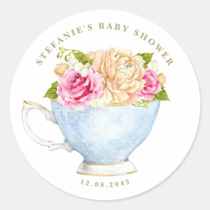 Aquarell-Rosen-Teetasse-Blumen-Baby-Shower-Tee Runder Aufkleber