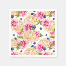 Aquarell-Rosen- und Blaubeeren-Muster Botanisch