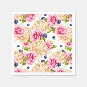 Aquarell-Rosen- und Blaubeeren-Muster Botanisch Serviette