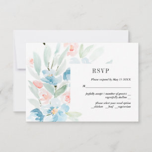 Aquarell-Rosen und blaue Hochzeits-Antwortkarte RSVP Karte