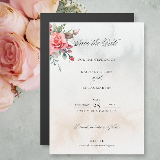 Aquarell Rosen und Kalligraphie Save the Date Magneteinladung