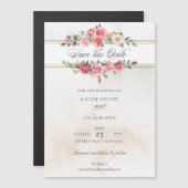 Aquarell Rosen und Kalligraphie Save the Date Magnetkarte (Vorne/Hinten)