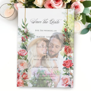 Aquarell Rosen und Kalligraphie Save the Date Pergament Einladungen