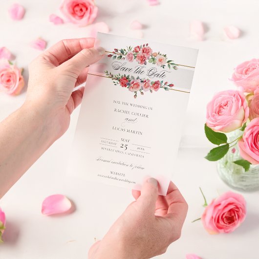 Aquarell Rosen und Kalligraphie Save the Date Pergament Einladungen