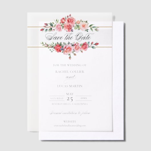 Aquarell Rosen und Kalligraphie Save the Date Pergament Einladungen (Versetzt)