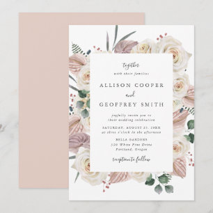 Aquarell-Rosen und -Orchideen-Hochzeit Einladung