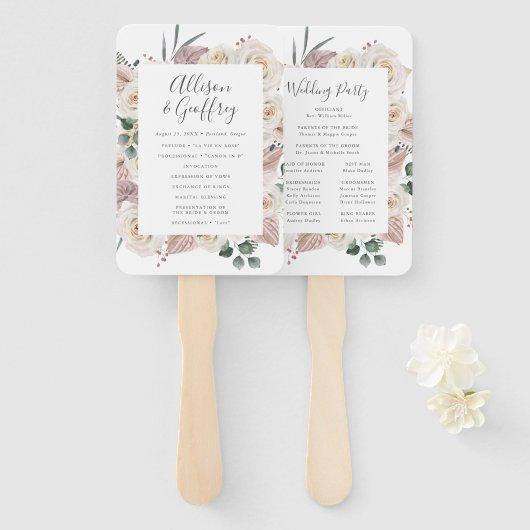 Aquarell-Rosen-und-Orchideen-Hochzeitsprogramm Fächer (Vorne und Hinten)
